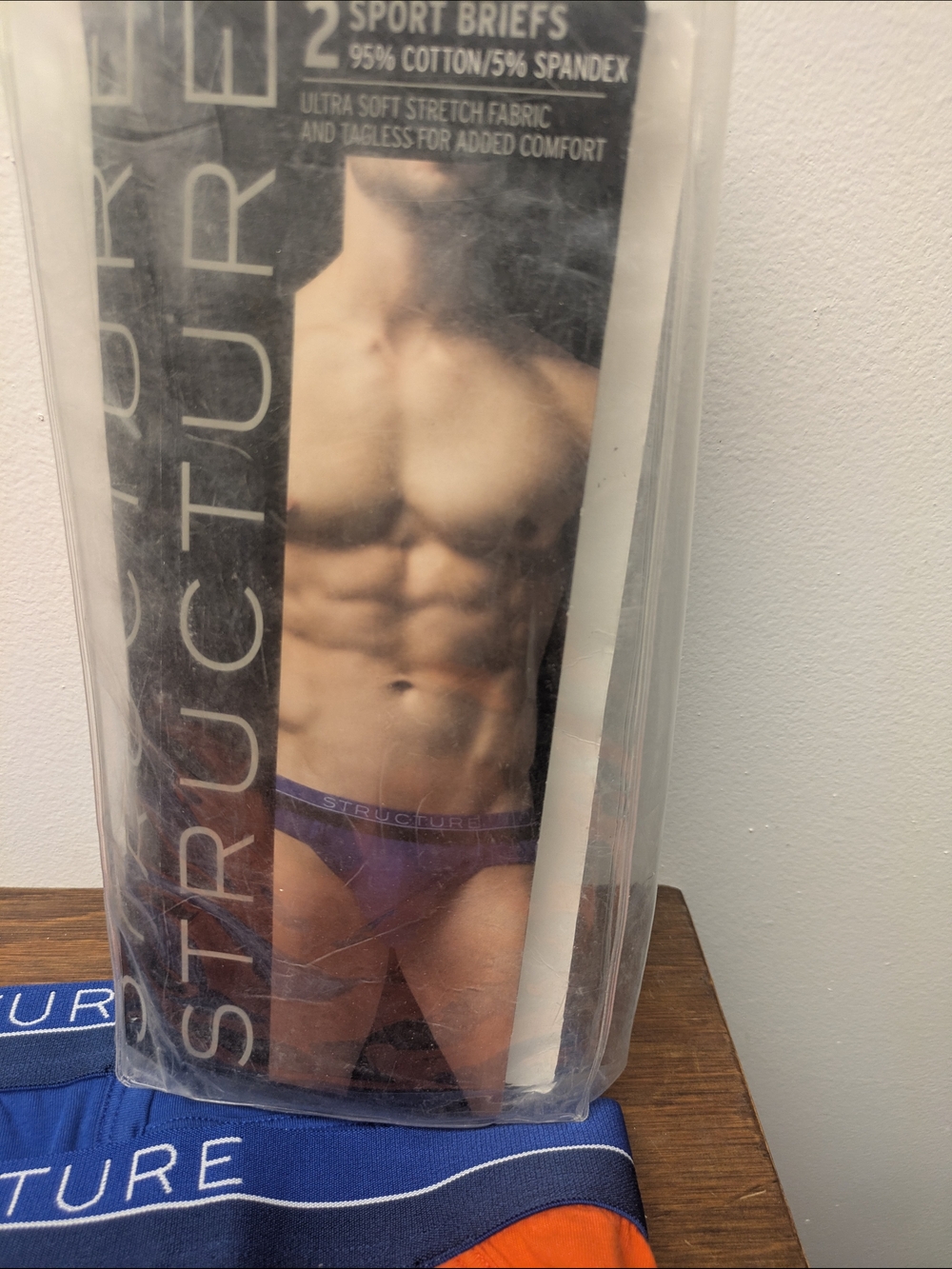 Sm 28-30 Structure Men’s Sport Briefs 2 Pk Blue, Orange 95% Cotton Soft Stretch
